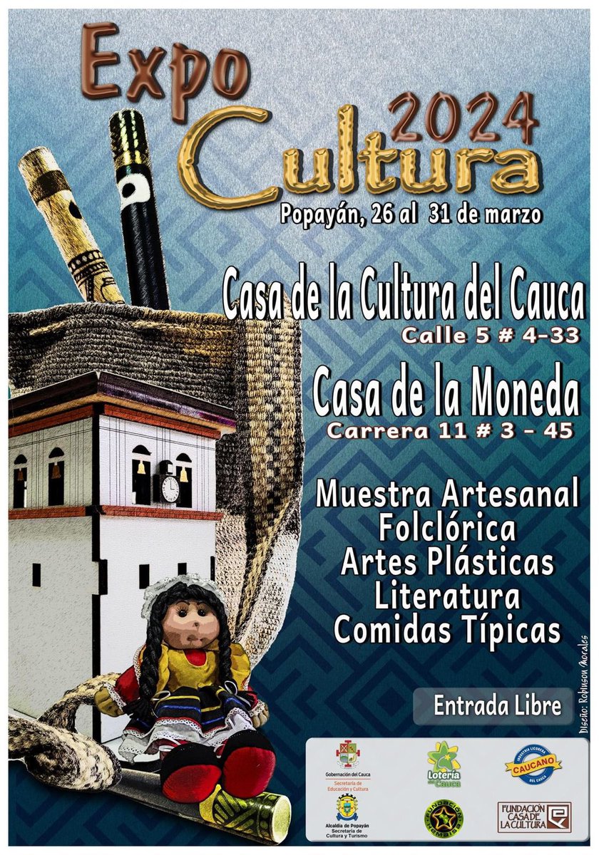 🤍 Te invitamos a visitar y conocer el arte y el folclor de nuestro Departamento en Expo Cultura 2024. Desde diferentes regiones del Cauca llegaron grandes expositores. 
 
Ven y disfruta de la #SemanaSanta.

📍Casa de la Moneda
📍Casa de la Cultura 

¡Entrada gratis! 🎟️