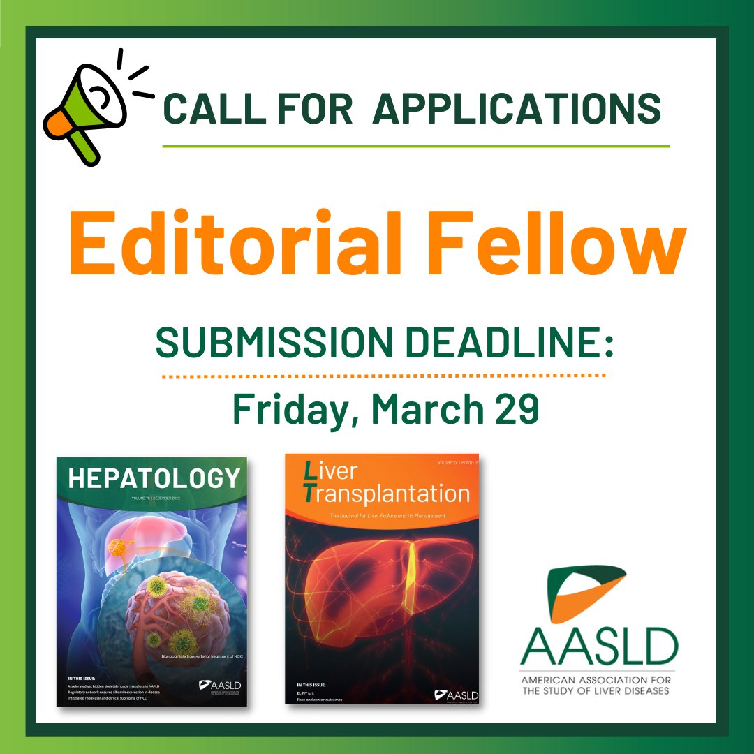 There's still time! The deadline to apply for the @HEP_Journal and @LTxJournal Editorial Fellowships is this Friday, March 29. Don’t miss this opportunity to gain experience in the scholarly publishing and editorial processes. bit.ly/49bfuYD @LiverFellow #LiverTwitter