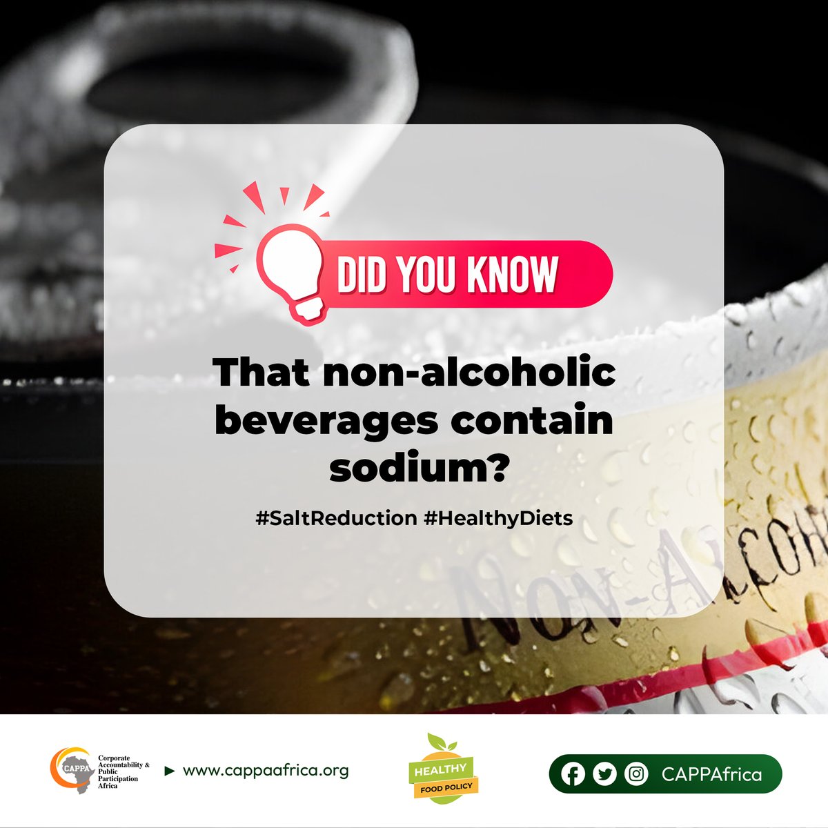 Always read the nutrition fact labels and choose beverages that contain low sodium. #SaltReduction #HealthyDiets
