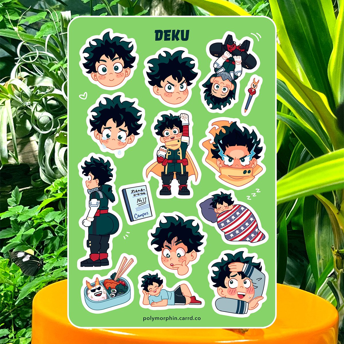 finished my deku sticker sheet!!! preorders open april 12th :) you can guess whose sticker sheet is next… #MyHeroAcademia #mha #bnha #bkdk