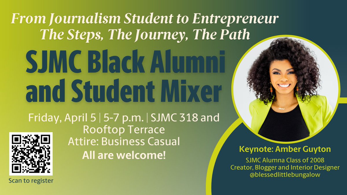UofSCBAC's tweet image. Amber Guyton, former BAC member and a 2024 #USCBlackExcellence honoree will be a keynote speaker at the @UofSC_SJMC Black Alumni and Student Mixer. Click below to sign up for this event happening on April 5th | 5-7 p.m. 👇🏾
🔗: form.jotform.com/231164682545155