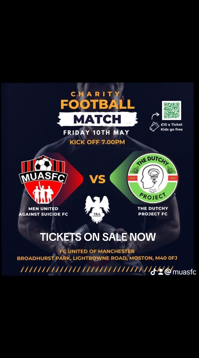 Tickets on sale now for an ultimate match playing at the glorious FC United Ground. Scan the QR code on the poster to purchase (Kids go free) #MentalHealthAwareness #football #TeamWorkMakesTheDreamWork