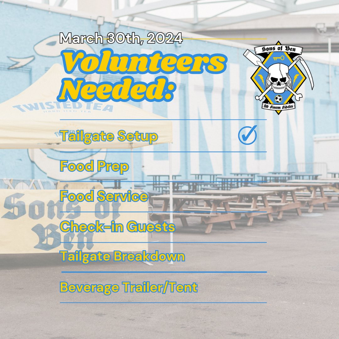 Hey SoBs We need all hands on deck to help out on Saturday, and save yourself the money and come donate an hour of your time, and we will waive your tailgate fee! Who doesn't love free stuff? it's not too late to sign up here: bit.ly/3xdXCPD We'll see you Saturday!