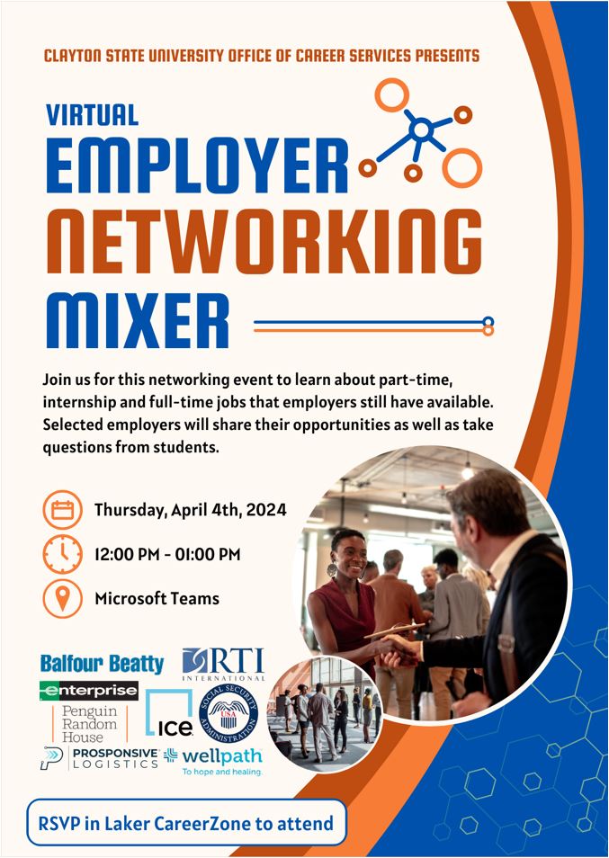 We have another chance to meet some great employers virtually! Join us on Thursday, April 4th at 12pm. You must RSVP through Laker CareerZone!