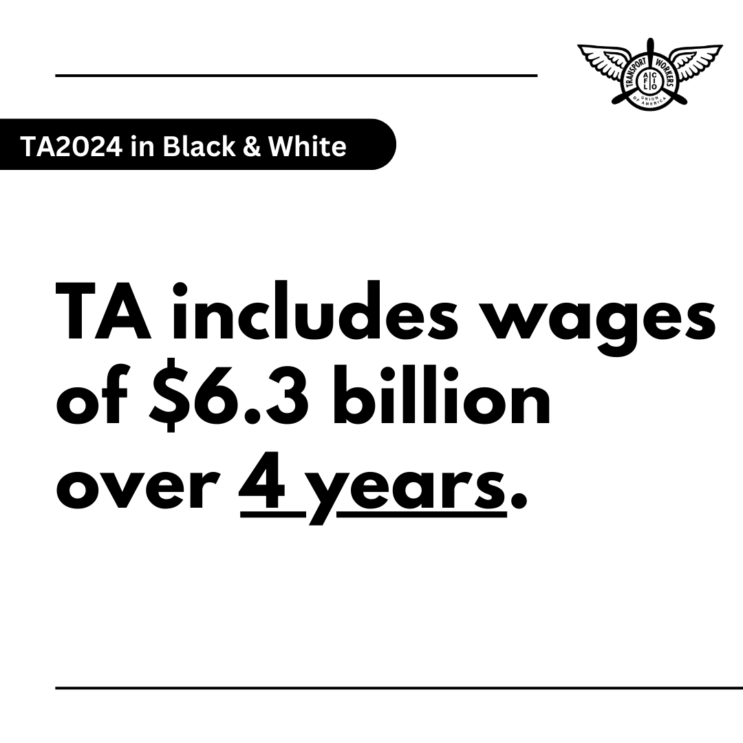 With an impressive $6.3 billion in wages over 4 years included, this agreement is a game-changer for our members. Dive into the details and learn more TA2024 and what it means for the future of our workforce! TWU556TA.org #TWU556 #Wages