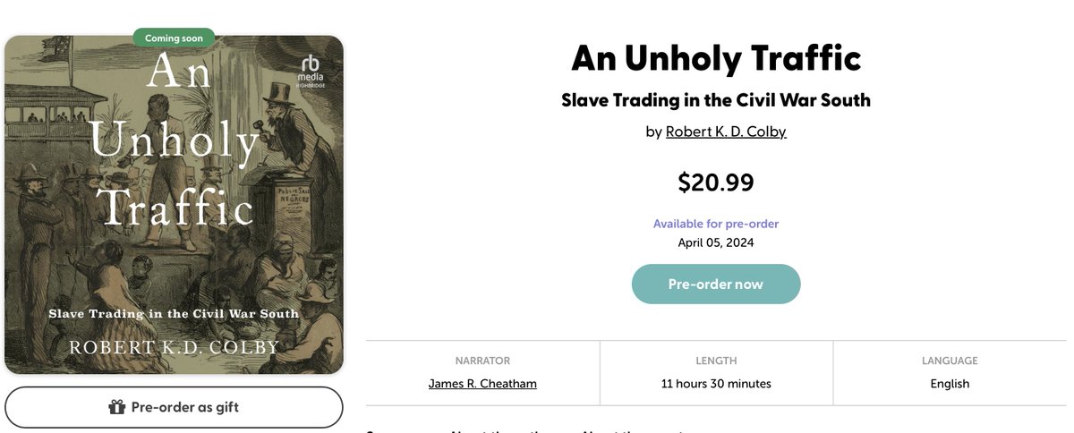 I'm excited to share that in addition to the printed version of An Unholy Traffic, an audiobook is just around the corner. Available in April from @OUPHistory and @HighBridgeAudio!