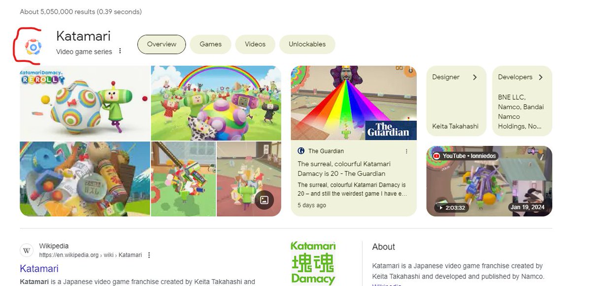 Dang! Play #katamari in Google Search?!

Google search "Katamari" -> then click the bouncing ball:

Enjoy!