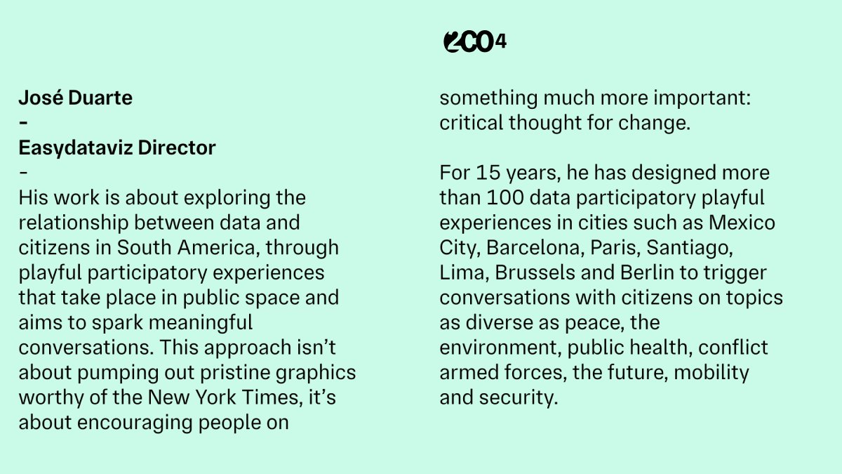 2COConference (@2coconference) on Twitter photo And now, ladies and gentlemen, it’s time to introduce Jose Duarte! Join us for #2CO, an event focused on #Complexity, #Data and #Design which will take place in Barcelona at @ElisavaBCN 3–5 July. Don't miss out on the chance to listen to <a href="/joseduarteq/">Jose Duarte</a> insights. @easydataviz And now, ladies and gentlemen, it’s time to introduce Jose Duarte! Join us for #2CO, an event focused on #Complexity, #Data and #Design which will take place in Barcelona at @ElisavaBCN 3–5 July. Don't miss out on the chance to listen to <a href="/joseduarteq/">Jose Duarte</a> insights. @easydataviz