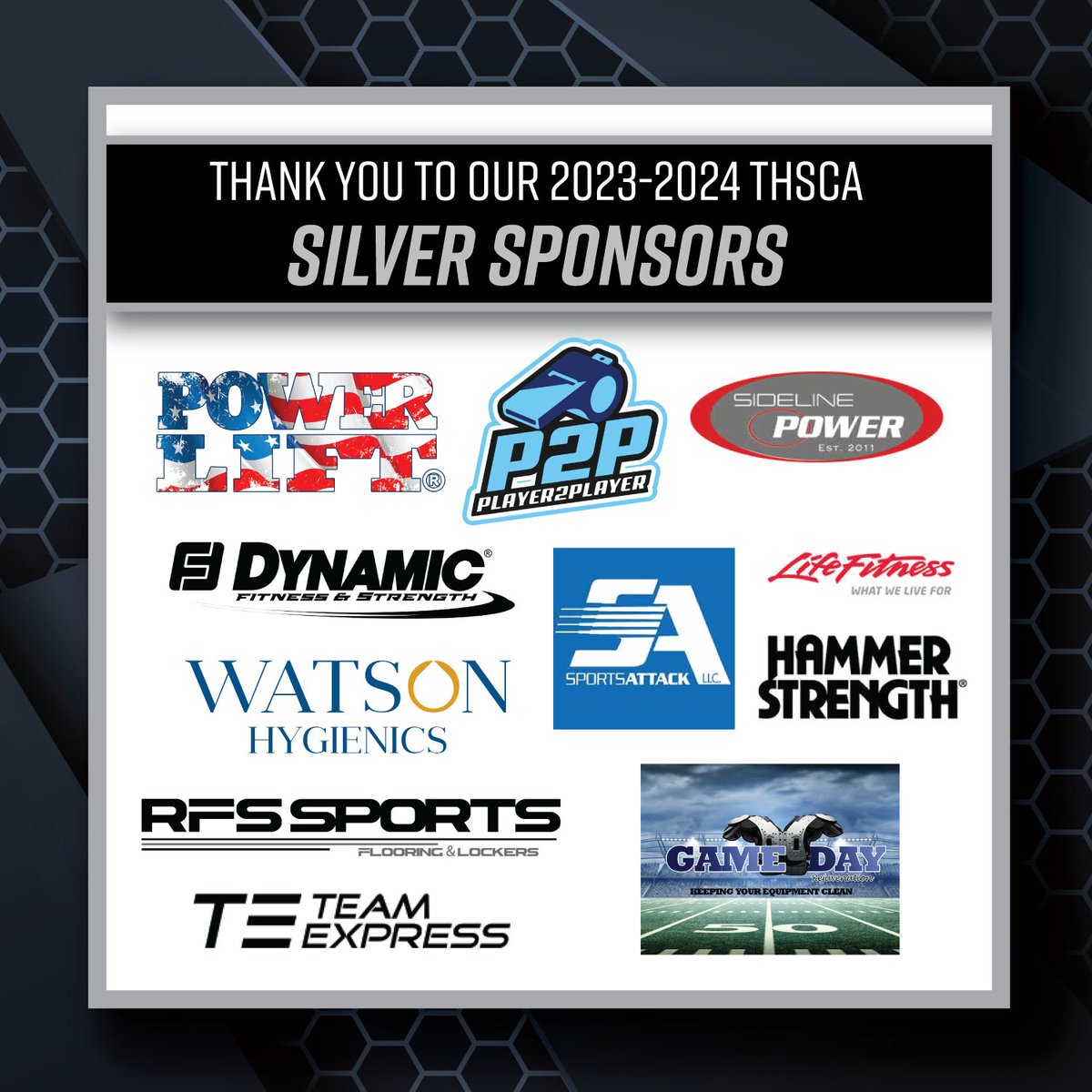 👏Three Cheers for our 23-24 THSCA Silver Sponsors!👏 Thank you for supporting our Texas coaches! #THSCAstrong @powerlift_tx @myplayer2player @SidelinePower @DynamicFandS @Sports_Attack @HammerStrength @RFS_Sports @Team_Express thsca.com/sponsors