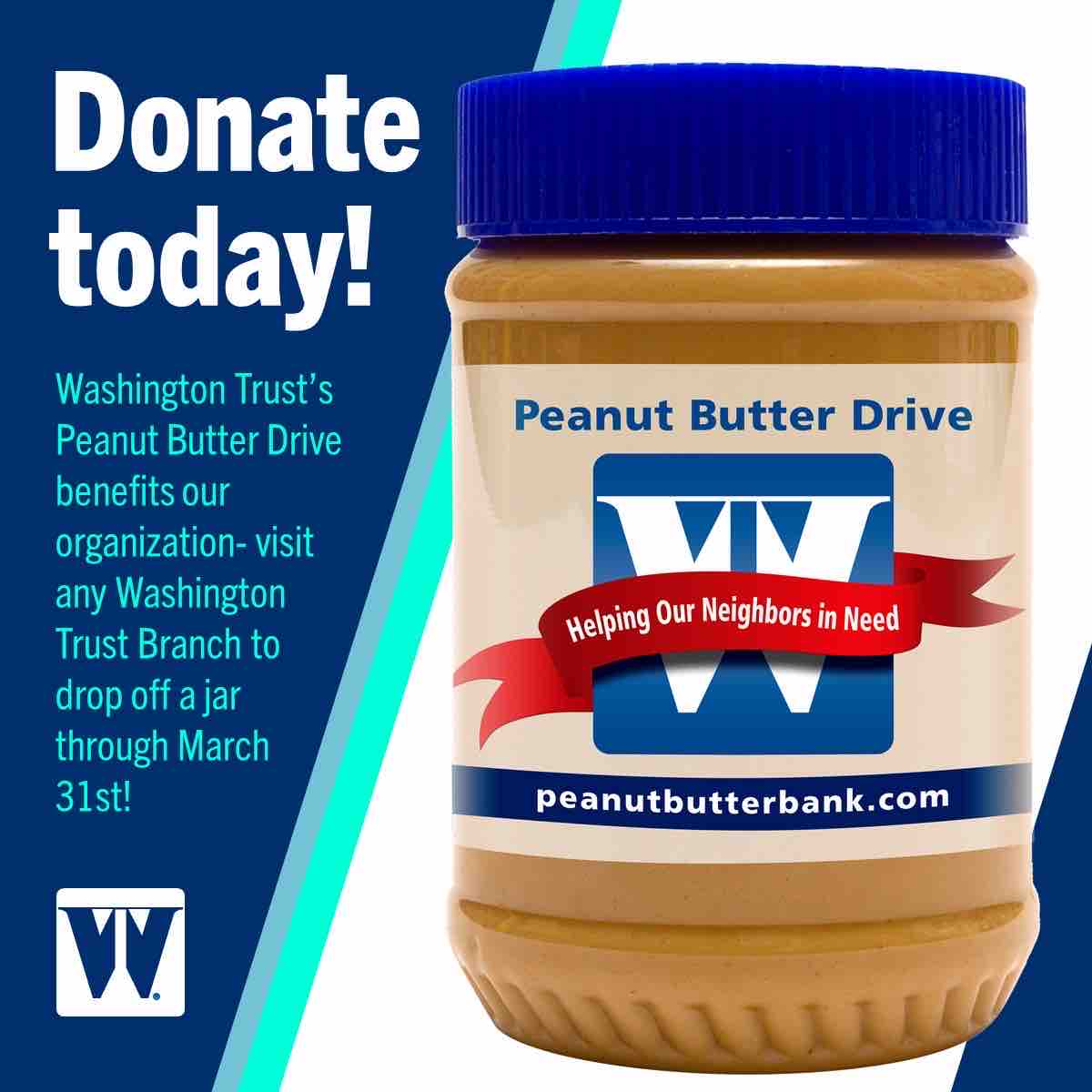 It’s Peanut Butter Jelly Time! Bring a jar of peanut butter to one of @washtrust various locations anytime throughout March to benefit RICAN Food Pantry! Spread the love by sharing this post! Thank you!!