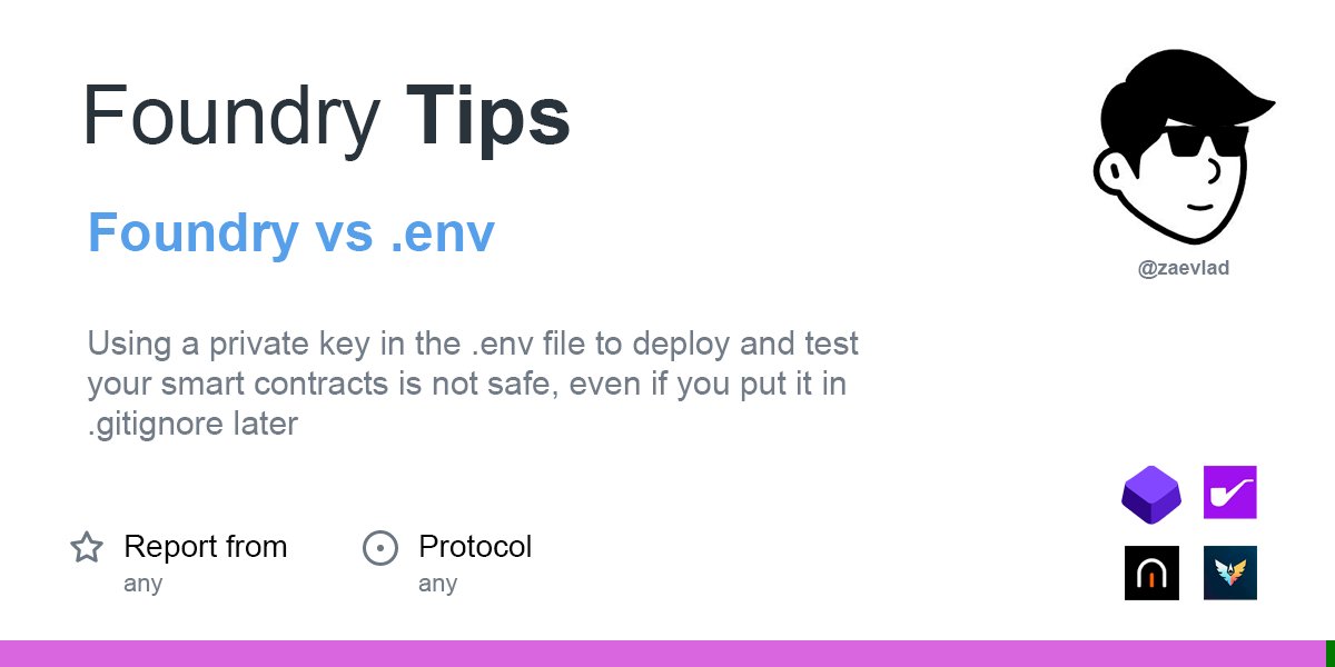 Using a private key in the .env file to deploy and test your smart contracts is not safe, even if you put it in .gitignore later! 

Foundry lets you do it in the most secure way! 

Let's dive deep!