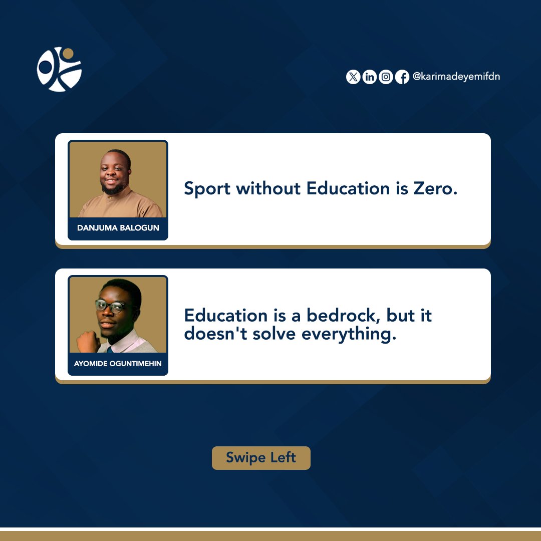 karimadeyemifdn's tweet image. Join the debate! 
What unites Nigerians more - education or sports? 🎯📚 
Swipe to see @hon_danjo and @Ayo_oguntimehin perspectives and tell us, whose side are you on

Don&apos;t forget to cast your vote in the comments! #KAFessay #IDSDP2024 #Football4Peace
