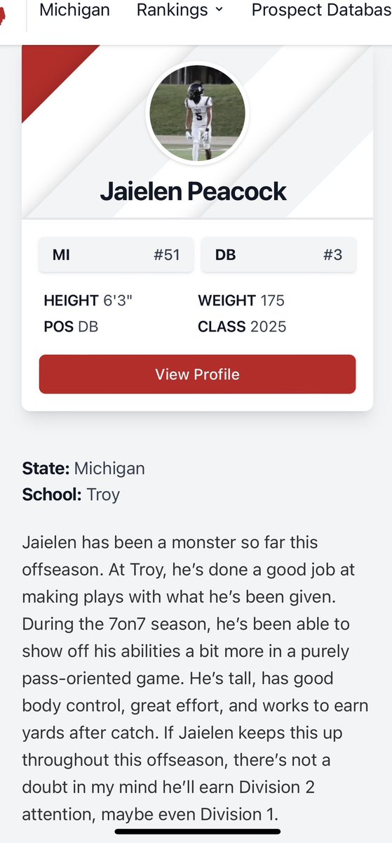 🚨🚨🚨Every coach in the country, don’t look back on me later on and say you seen what’s going to happen coming. I know I’m special, soon you will all see. Thank you for the write up, @PrepRedzoneMI @Troy__Athletics @RisingStars6