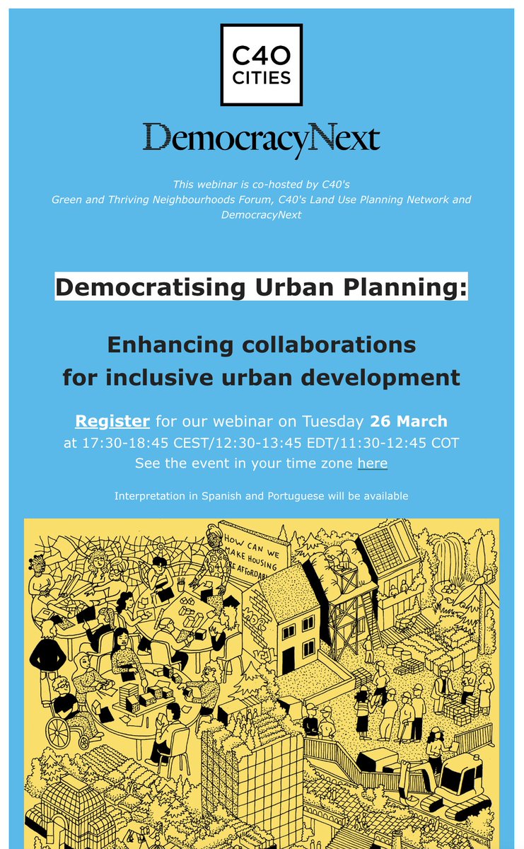 Thank you to our partners at @c40cities for hosting a great webinar with @DemocracyNext about Democratising City Planning tonight! Interesting to hear from Monika Komorowska from Warsaw and @DFusca from Toronto as well. Read our DemNext paper ➡️demnext.org/projects/cities