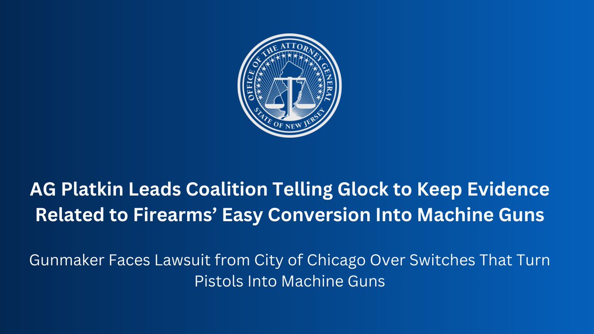Chicago is suing over the ease with which Glock pistols can be turned into machine guns. Chicago’s allegations are troubling, and New Jersey and other states sent a letter to Glock reminding them that we will enforce our laws if violated. bit.ly/3TVSkBi