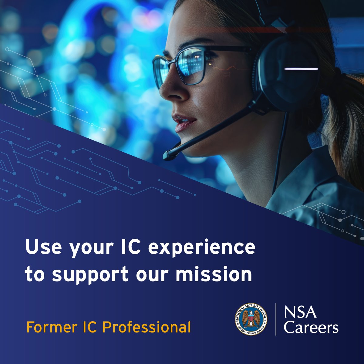 Have you worked in the Intelligence Community (IC) as a civilian employee or military member? If so, NSA wants you. Learn about the opportunities we have across 20+ work roles now. bit.ly/3wL7nEF #intelligencecareers #governmentjobs