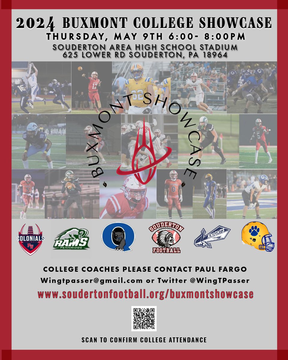 College Coaches - If you're setting up your May Southeastern PA recruiting plan, book the date for the #BuxmontShowcase at Souderton Area High School on May 9th. No need to worry about dinner on the road. Coaches who pre-register will be provided a meal on site. Quantities are