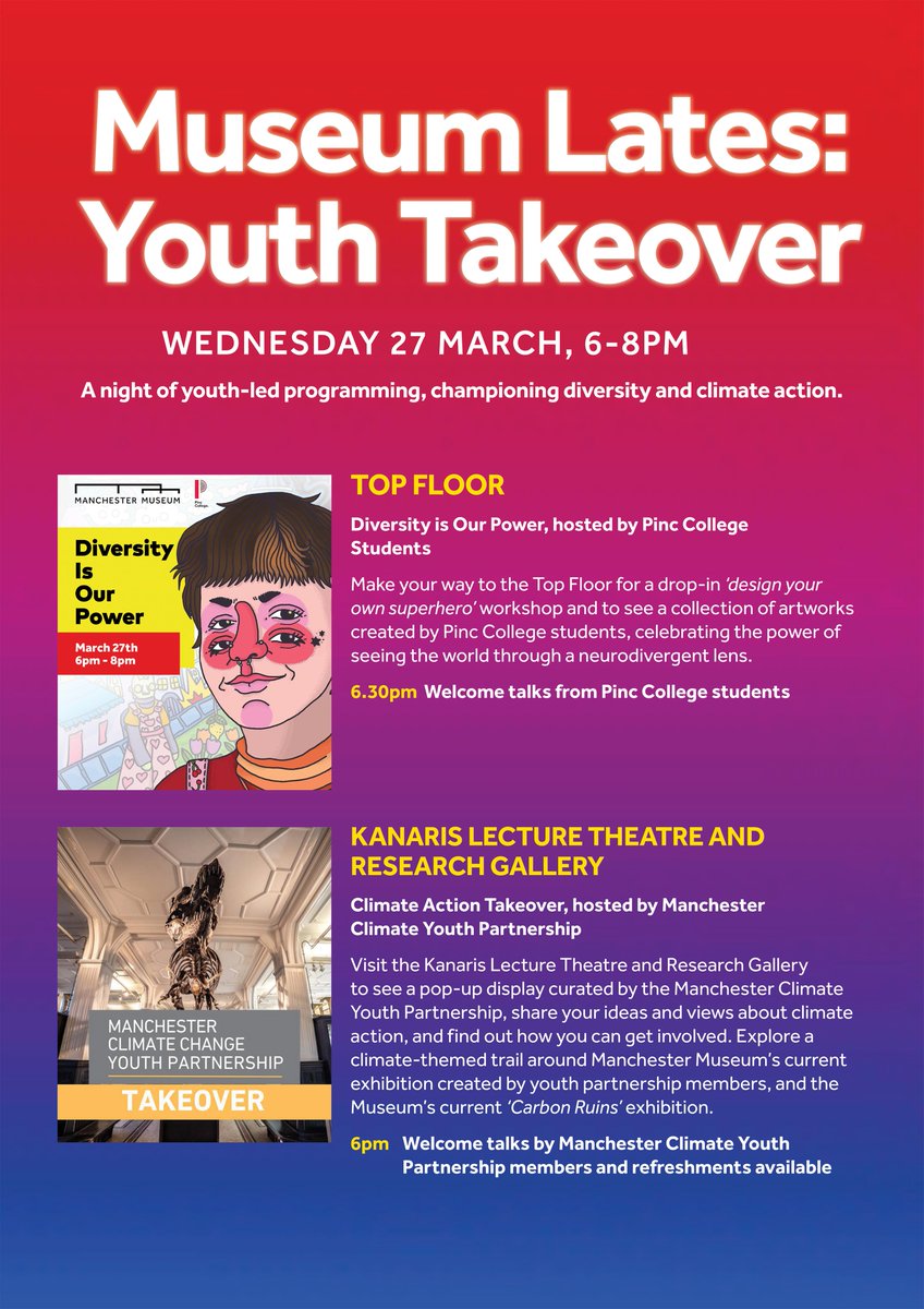 Manchester Museum (@mcrmuseum) on Twitter photo Make sure to join us tomorrow night.
The amazing young people from <a href="/pinccollege/">Pinc College.</a> and <a href="/McrClimateYB/">Manchester Climate Change Youth Board</a> are taking over.
Enjoy artwork celebrating the power of seeing the world through a neurodivergent lens, alongside climate-themed activities and discussions.
museum.manchester.ac.uk/event/lates-yoโฆ Make sure to join us tomorrow night.
The amazing young people from <a href="/pinccollege/">Pinc College.</a> and <a href="/McrClimateYB/">Manchester Climate Change Youth Board</a> are taking over.
Enjoy artwork celebrating the power of seeing the world through a neurodivergent lens, alongside climate-themed activities and discussions.
museum.manchester.ac.uk/event/lates-yoโฆ