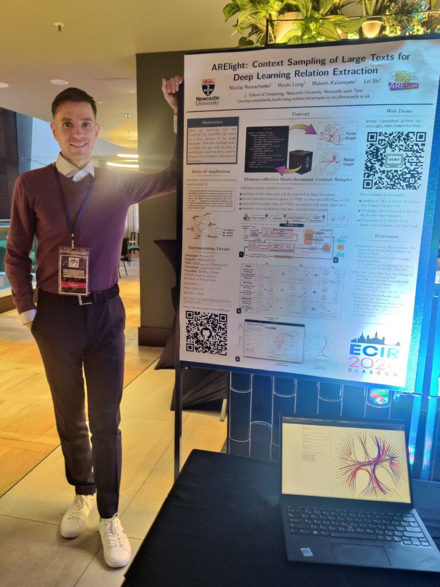 This week we present ARElight system aimed at memory-effective structuring collections of large texts <a href="/ecir2024/">ECIR2024</a> demo track 📜💻 
Keynotes and materials:
Github: github.com/nicolay-r/AREl…
Poster: lnkd.in/gby8w6nM

#ecir2024 #arelight #nlp #ir #sampling #graphs