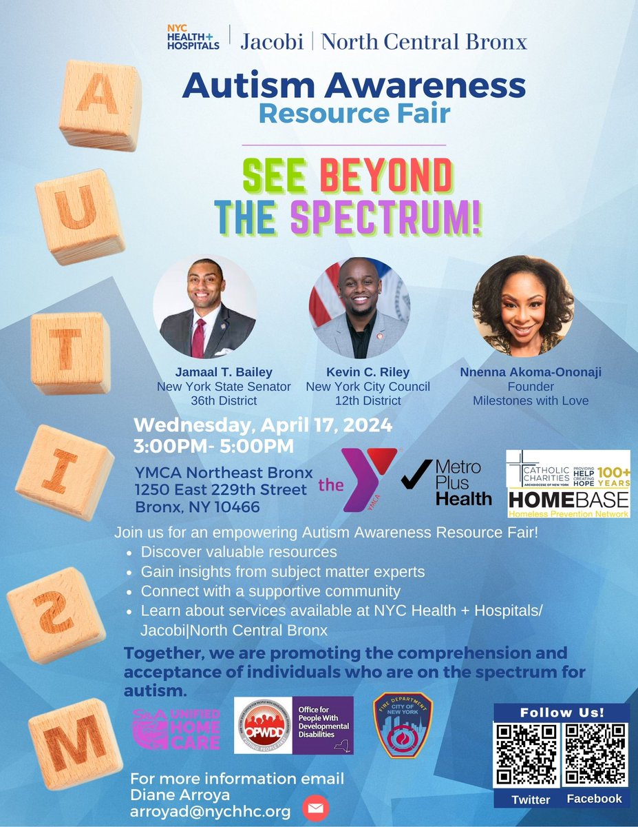 Join us on April 17th for an empowering Autism Awareness Resource Fair! 🧩🌟 We're honored to welcome @jamaaltbailey, @CMKevinCRiley, and Nnenna Akoma-Ononaji to shed light on this important cause. Let's come together for education, support, and empowerment. More details below!⬇️