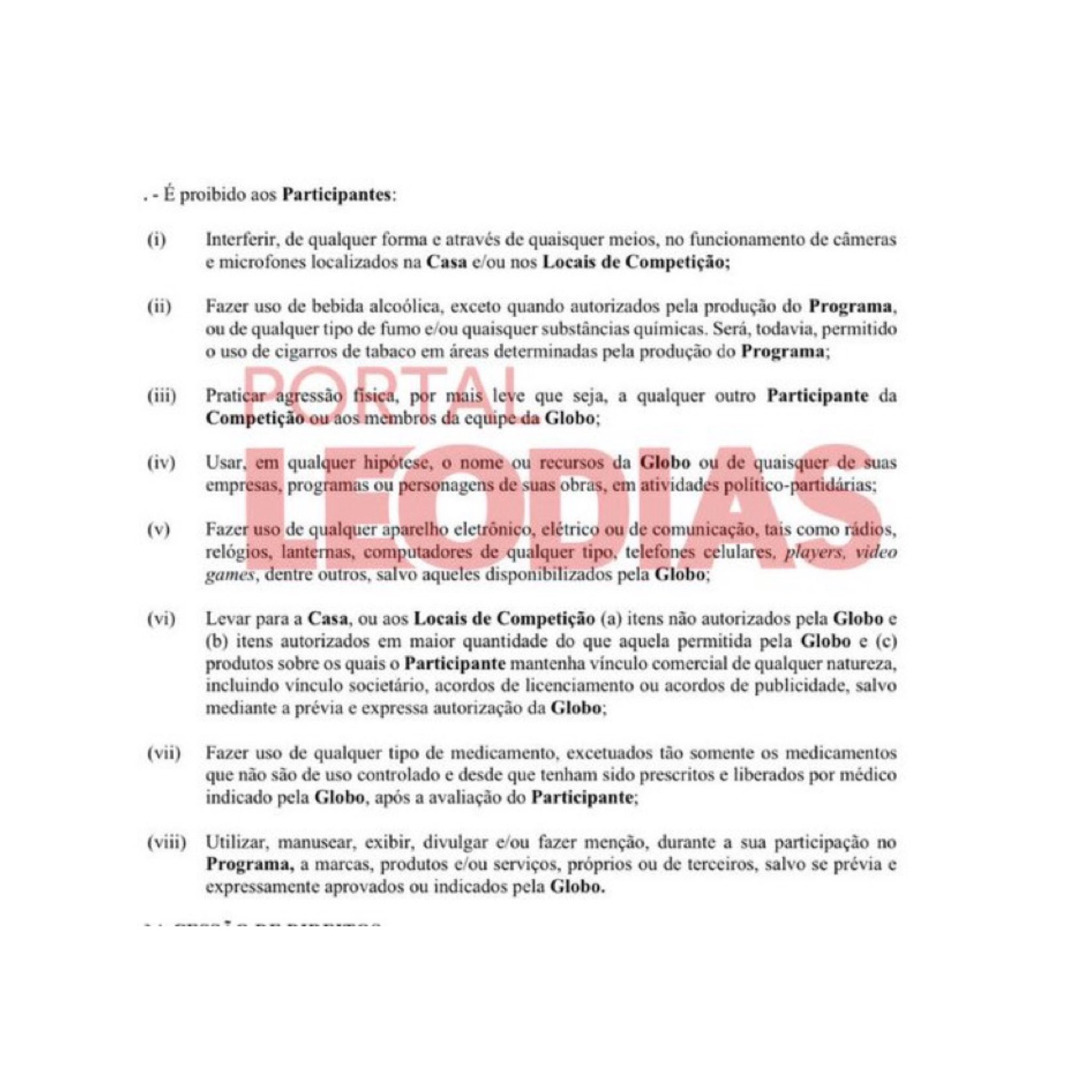 Contrato com da Globo com os participantes do BBB - Foto: portal LeoDias