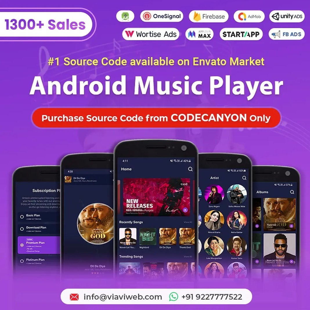 Android Music Player - Online MP3 (Songs) App is updated on Codecanyon.

1.envato.market/n3PZM

We are open for custom work too, WhatsApp: +919227777522

#AndroidMusicApp #MusicApp #OnlineMP3App #OnlineMusicApp #AudioApp #Music #Songs #Viaviweb #Viaviwebtech #EnvatoMarket