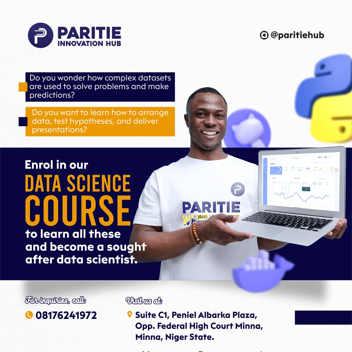 paritiehub's tweet image. With Paritie Learning Group, you&apos;re a few steps away from starting your journey towards becoming a Data Scientist. 

Visit us today and let&apos;s get moving!

#datascience #learnatechskill #skillup #berelevant #techskill