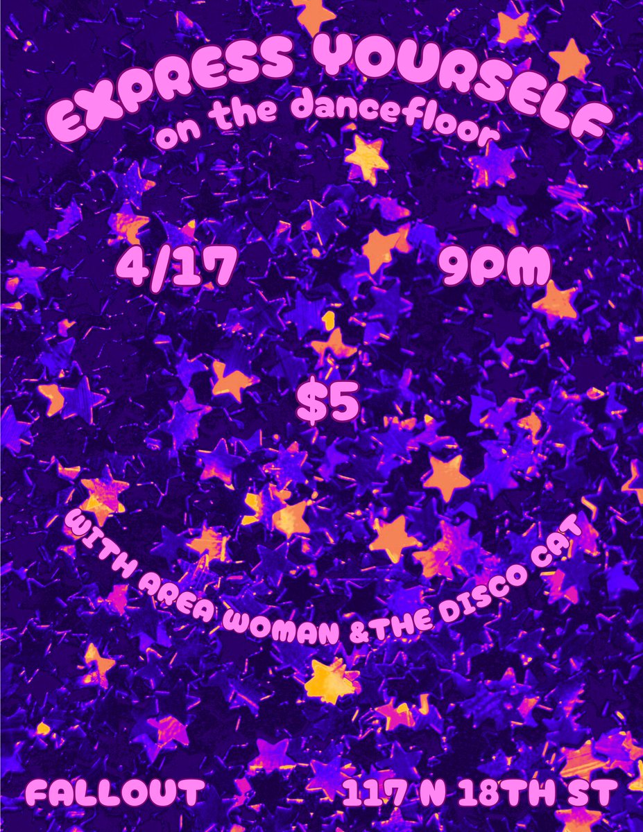 WEDNESDAY APRIL 17TH <a href="/vickibloodsaw/">Night Socks</a> and myself return to Fallout and encourage you to E X P R E S S  Y O U R S E L F however you see fit*  Music starts a 9PM and if yr 18+ it’s $5 to get in. Supreme Jams from our infinite crates of grooves