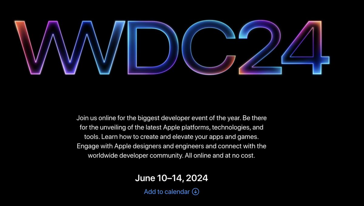 أعلنت Apple رسمياً عن موعد مؤتمرها للمطورين #WWDC24 يوم الاثنين 10 يونيو 

📅 10 يونيو

التوقعات : 

📱 iOS 18 وiPadOS 18
⌚️ نظام التشغيل ووتش 11
💻 نظام التشغيل MacOS 15
🥽 فيجن أو إس 2