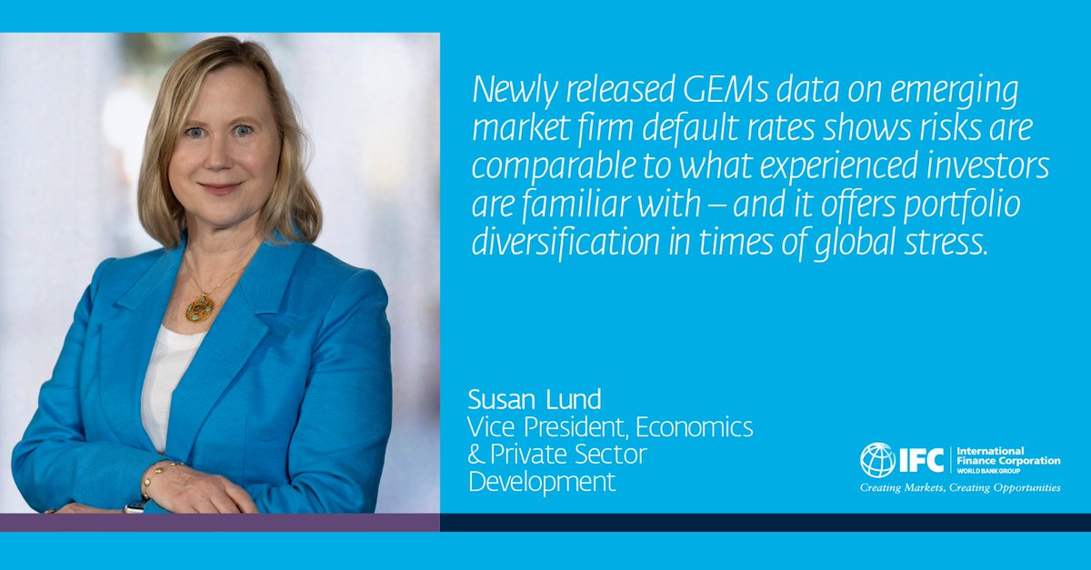 Newly released GEMs statistics on emerging market firm default rates from 25 DFIs shows risks are comparable to what experienced investors are familiar with – and emerging market firms offer portfolio diversification in times of global stress. wrld.bg/y0CK50R14EJ