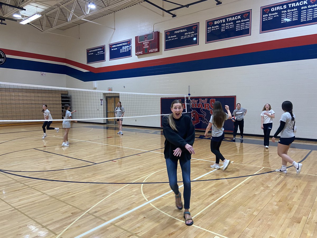 Our counselor <a href="/FTMSJaguars/">Frontier Trail</a> is showing off her volleyballs skills! Thanks for joining in Mrs. Stewart
