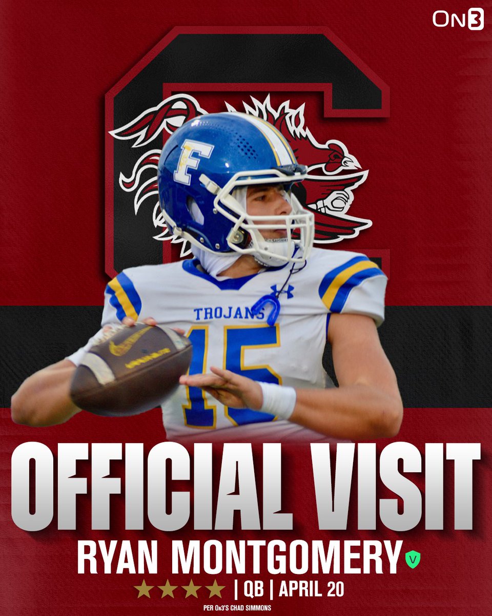 Coveted 4-star QB Ryan Montgomery has locked in his official visit to South Carolina, per @ChadSimmons_🤙 The Gamecocks are trending in the On3 Recruiting Prediction Machine📈 Read: on3.com/college/south-…