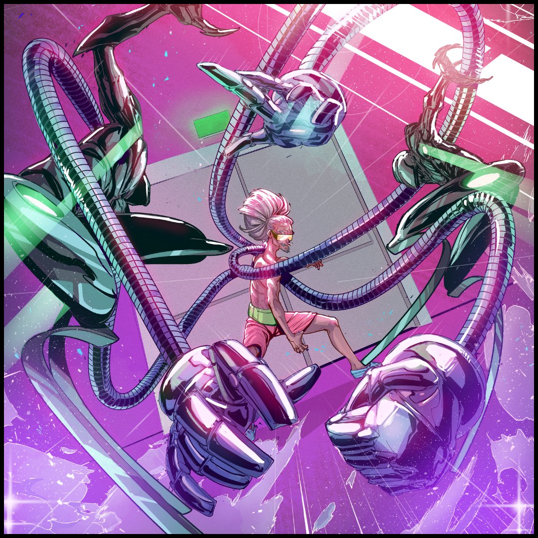 Gorgeous splash page from our interior artists <a href="/CariSalviejo/">Cari Salviejo</a> and <a href="/Azvolt_Art/">AZVOLT_ART</a>

Art taken from issue 3. 

HYPERGEIST: 4 is live NOW on kickstarter (you can get the previous issues, too!)

Link in bio.

#Comics #IndieComics #ComicArt  #cyberpunk #cyberpunkart