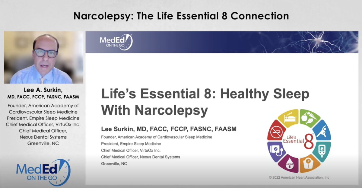 Dr. Lee A. Surkin discusses the Life's Essential 8 connection to #narcolepsy in 4 #CME minutes: mededonthego.com/Video/program/…