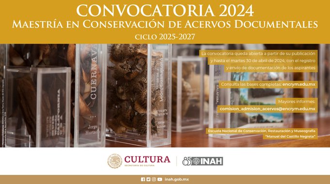 ICOMMx's tweet photo. ¡Convocatoria abierta!  
Maestría en Conservación de Acervos Documentales ciclo 2025-2027
@ENCRyM 
Adquiere competencias de investigación-intervención en temas relacionados con la #conservación de #acervos documentales
Bases: https://t.co/JQMutvhuW4 https://t.co/vrlxBpOpmX