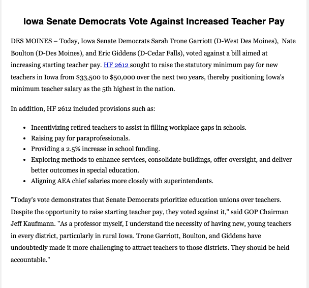 When it comes to supporting teachers, Democrats are all talk #ialegis