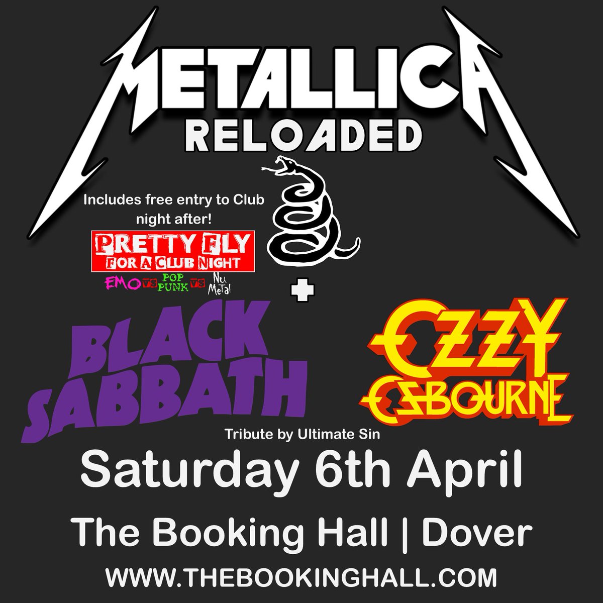 SATURDAY SORTED! Get your tickets for this massive double header Metallica Reloaded + Ultimate Sin Tickets include FREE entry to our emo/pop punk/ nu metal club night afterparty 🤘