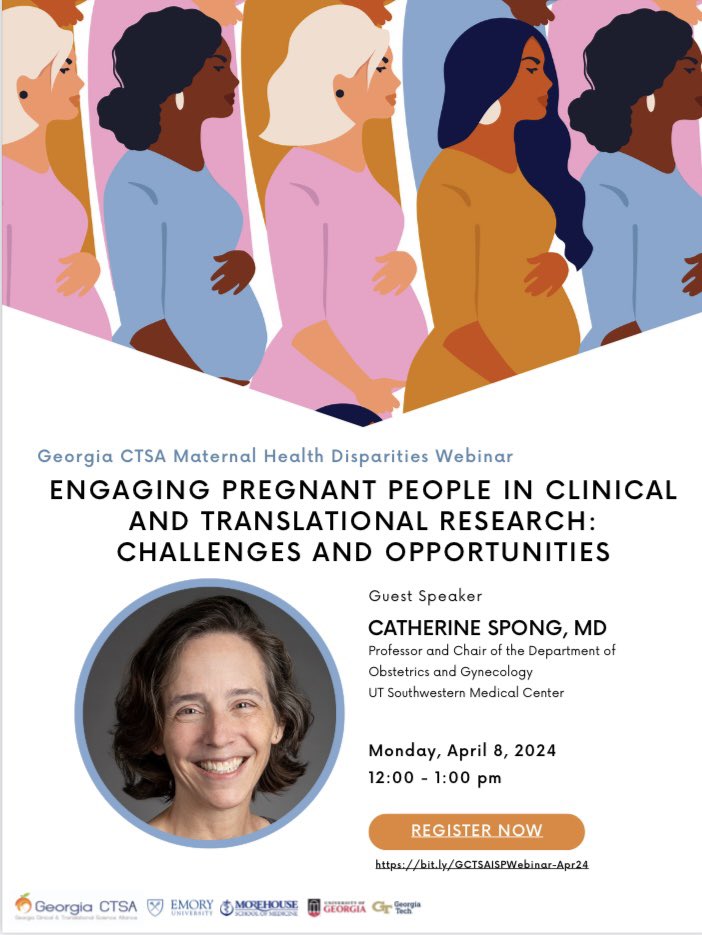 📌Join us via Zoom on Monday, April 8, from 12:00 - 1:00 PM for a webinar to stimulate dialogue around challenges and opportunities in engaging pregnant people in clinical and translational research. ➡️Register: zoom.us/meeting/regist… #MaternalHealth #CTSAProgram