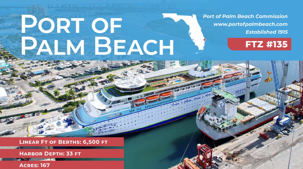 A full-service diversified landlord port, the @PortOfPalmBeach is the 4th busiest container port in Florida's system of ports and is an important distribution center for commodities shipped worldwide. They are 1 of only 16 “Export Ports” in the country.  #SeasTheOpportunities