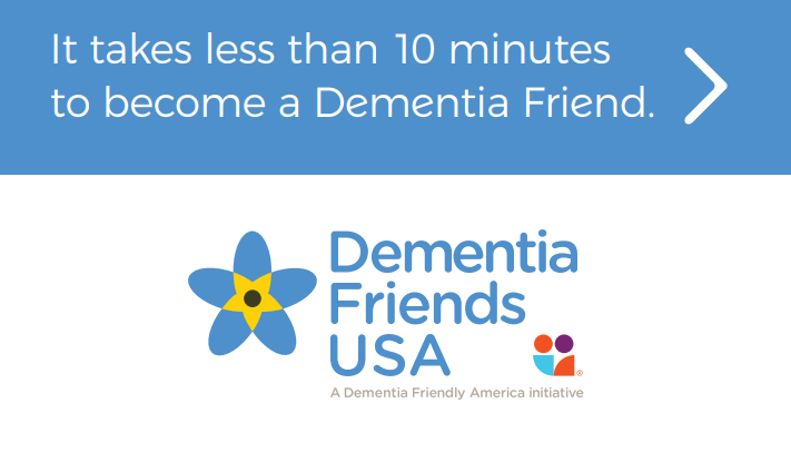 In what ways are you working to create a dementia-friendly community? One of them could be becoming a #DementiaFriend. It takes a few easy steps to make the pledge to change the way people think, act and talk about #dementia. Join the movement: ow.ly/Ikjj50R1FUP.