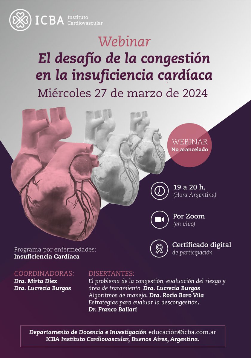 Te esperamos este miércoles! Gran discusión contemporánea sobre la congestión Con @MirtaDiez4 @RocioBaroVila y Franco Ballari @ICBAonline Webinar en vivo Inscripción: us02web.zoom.us/webinar/regist…