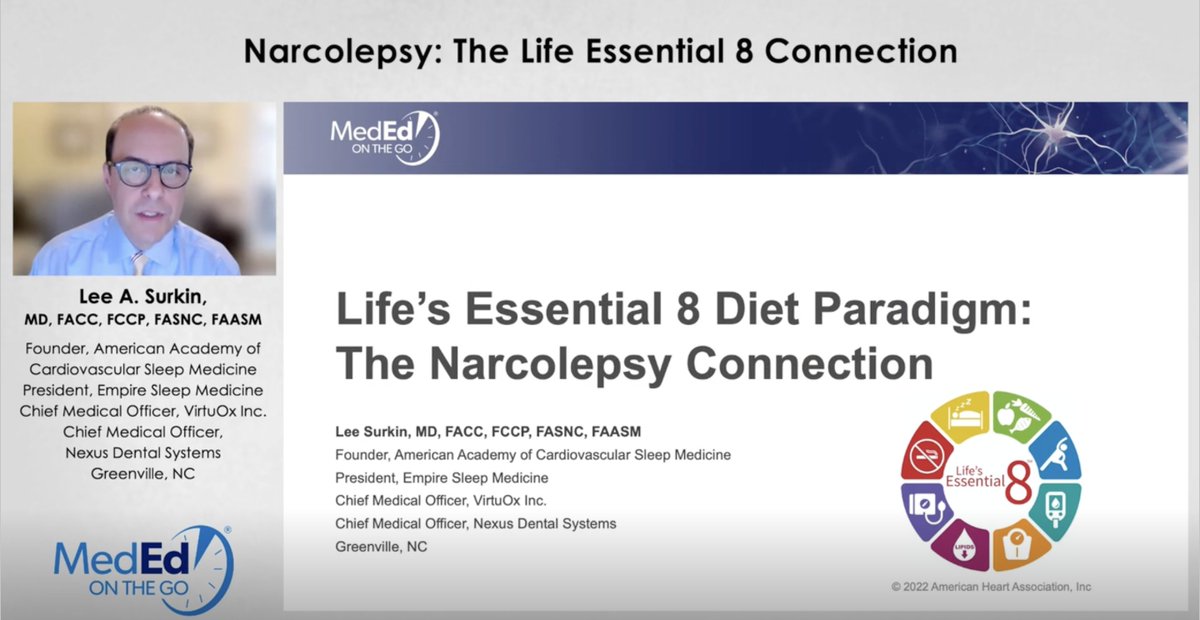 Dr. Lee A. Surkin outlines how the Life's Essential 8 Diet Paradigm intersects with #narcolepsy in 4 #CME minutes: mededonthego.com/Video/program/…