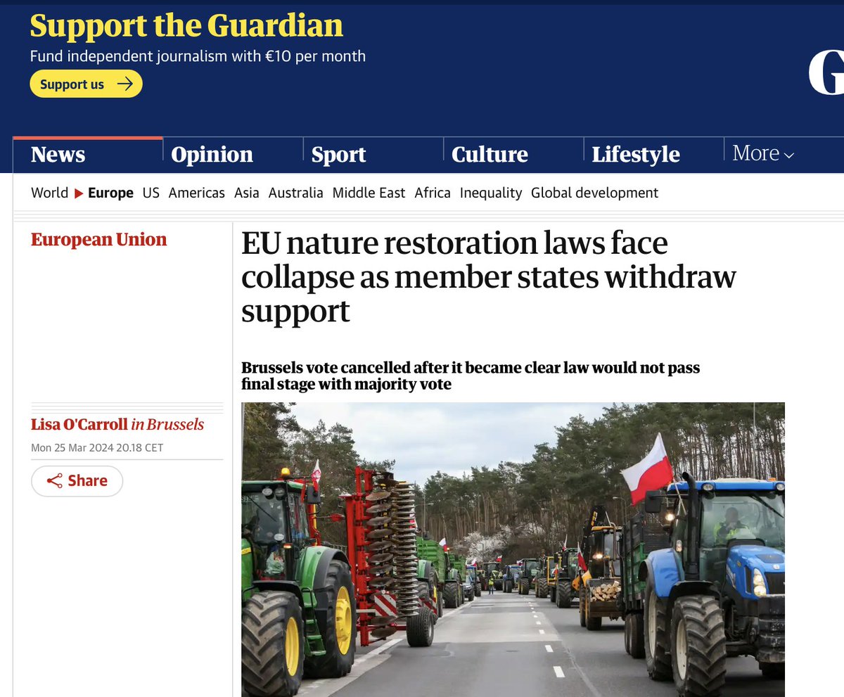 1 / D.Tusk współblokuje #NatureRestoration Law. Cenę zapłacimy wszyscy degradacją przyrody. Ale prawda jest taka, że UE bała się pójść na wojnę z supermarketami duszącymi zyski roln. i bronić ich przed konkurencja agroholdingów spoza UE.Więc teraz ma ma ostry antyzielony backlash