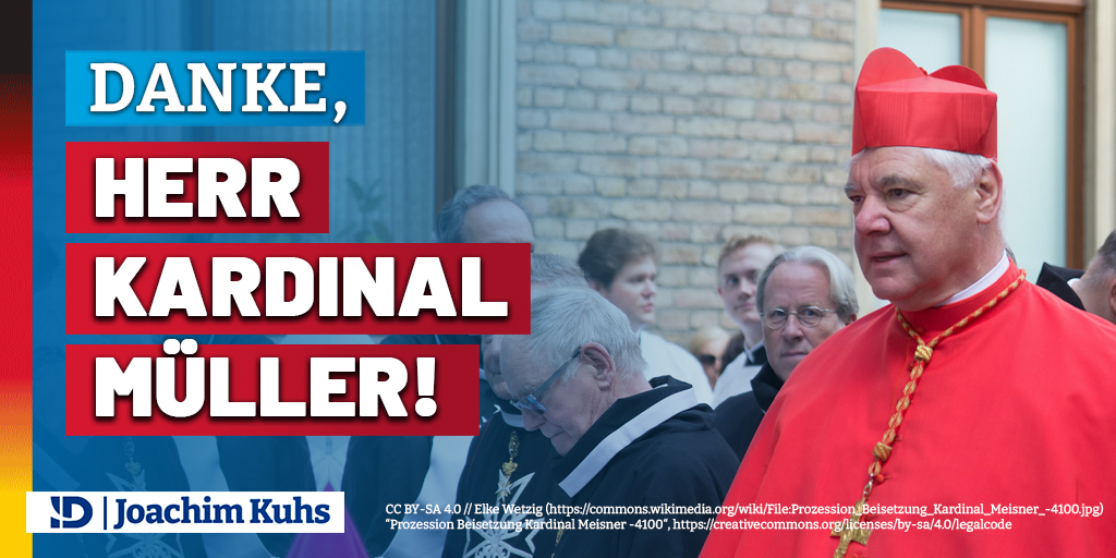 Offener Brief an Kardinal Müller #IDGroup #ChrAfD @ChrAfD Euer Eminenz, als EU-Abgeordneter, der sich um den Erhalt des christlichen Erbes Europas sorgt und als Co-Sprecher der Christen in der Alternative für Deutschland (ChrAfD) danke ich Ihnen herzlich für Ihre ebenso klaren