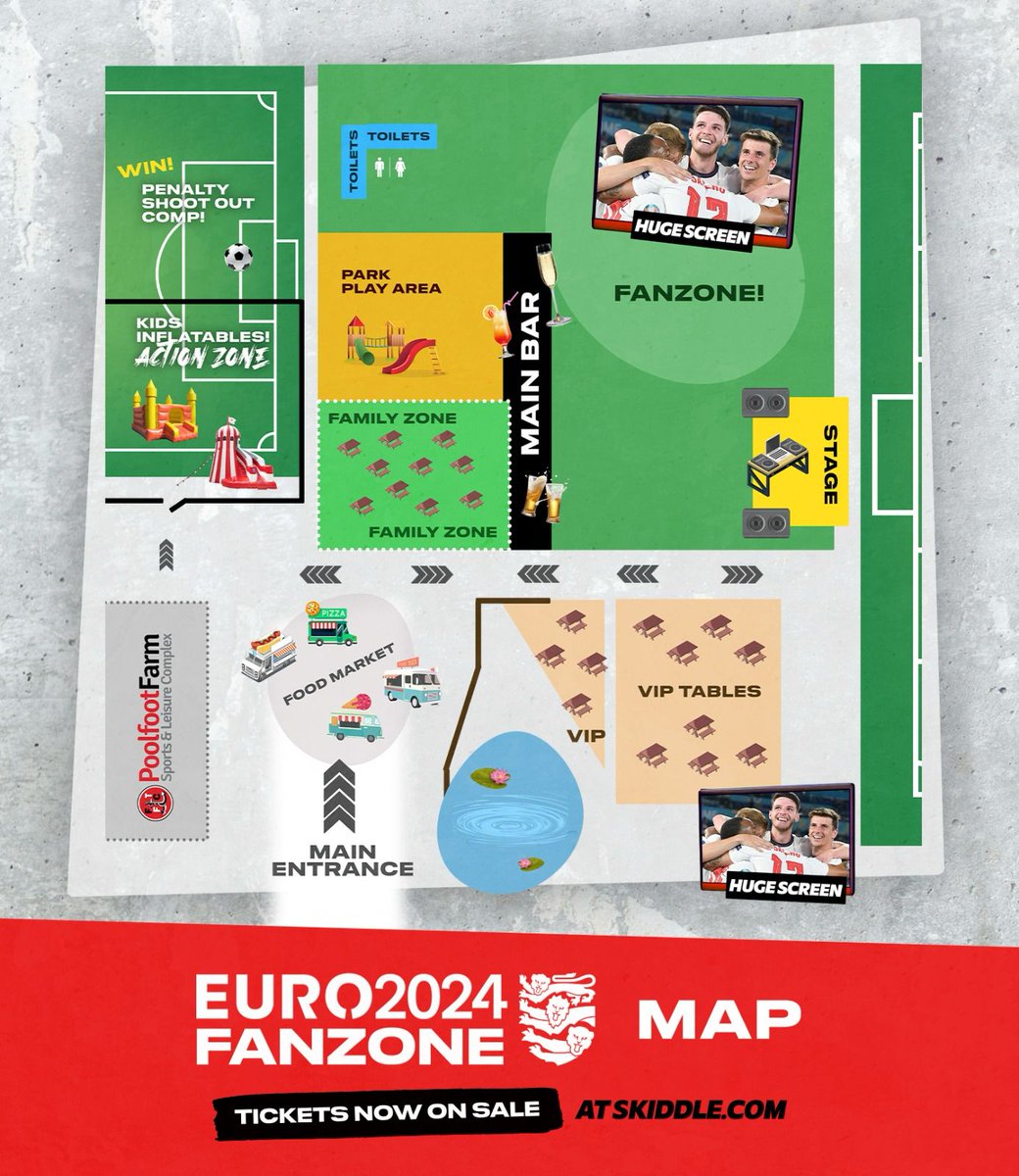 Introducing... 🥁 Our fanzone map for #EURO2024 🤩 We have something for all the family at Poolfoot Farm this summer! Get your tickets while you still can 🏴󠁧󠁢󠁥󠁮󠁧󠁿 ➡️ skiddle.com/g/euro-fanzone/