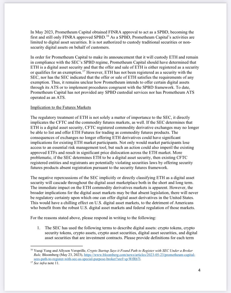 @PatrickMcHenry and @CongressmanGT let it rip at @SECGov on its perceived shift in considering ETH a security after previously calling a commodity — particularly w/r/t @PrometheumInc’s stated objective to custody ETH as a security.