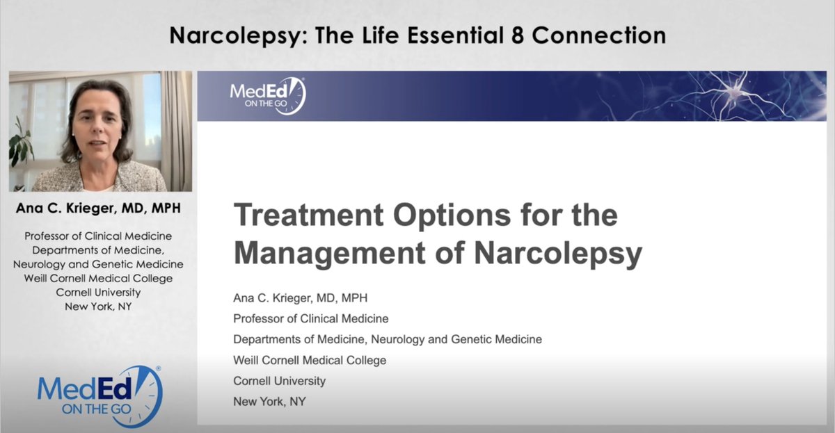 Dr. Ana C. Krieger of @WeillCornell spends 5 minutes outlining treatment options for narcolepsy: mededonthego.com/Video/program/…