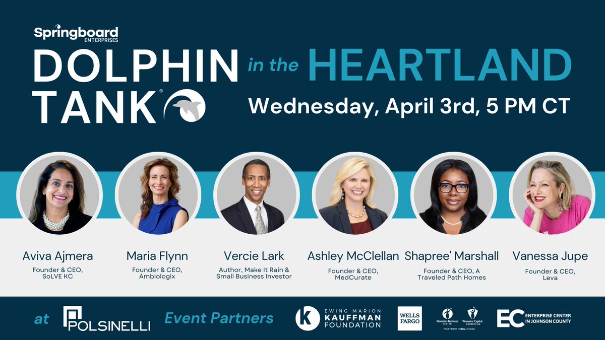 Join @SpringboardEnt, @WellsFargo, @KauffmanFDN, @OneKCforWomen, @Polsinelli and @ECJC_KS Wednesday, April 3rd, at 5 PM for an exciting pitch event showcasing the best and brightest women-led tech startups in the Heartland! RSVP here: bit.ly/4cARXDd