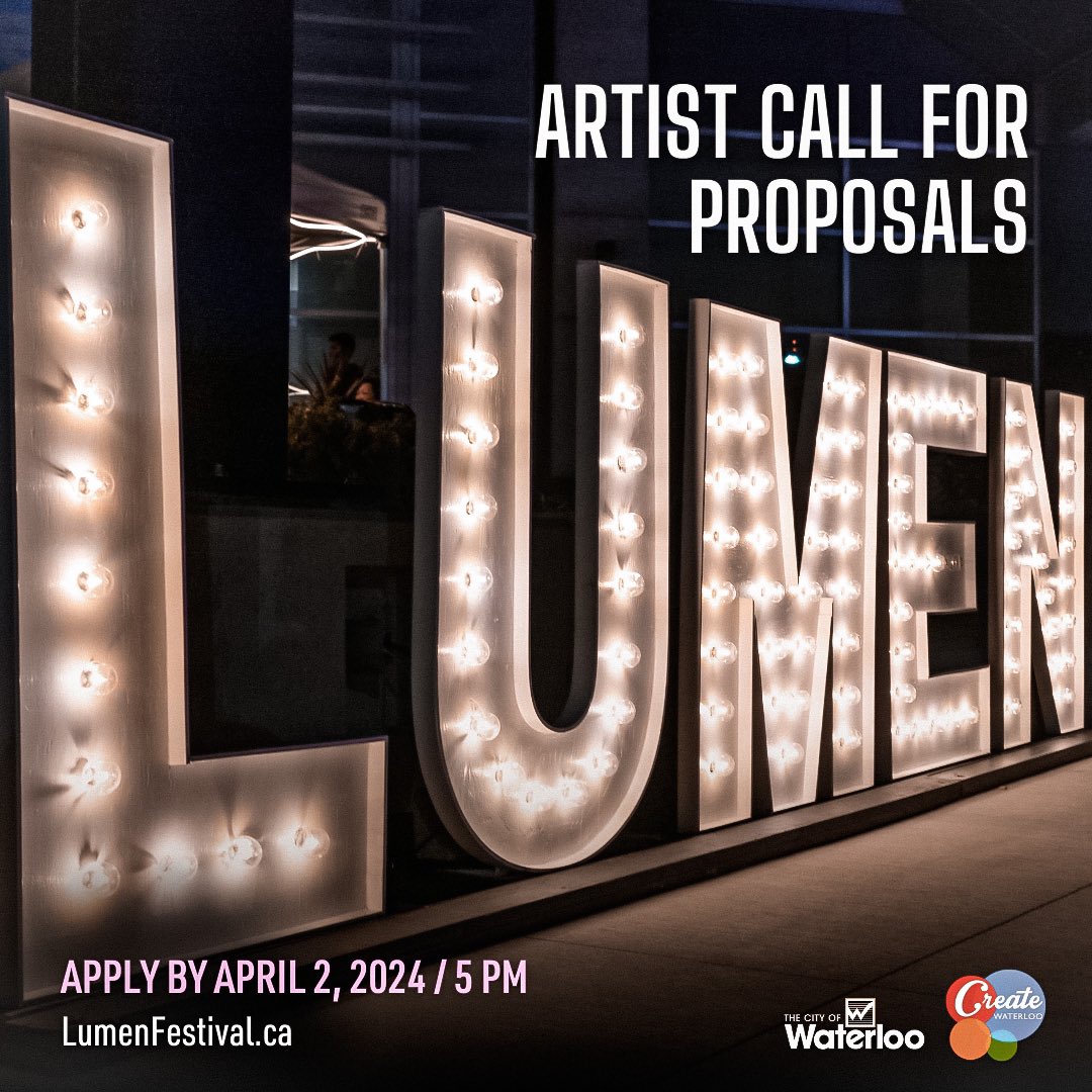 Calling all artists!🎉 There’s just a few days left to apply to #Lumen 2024, the City of Waterloo’s annual festival of light, art, and technology-based installations.🌟 ✨Application Deadline: April 2, 2024 by 5PM Find out more or apply today! Link in bio.