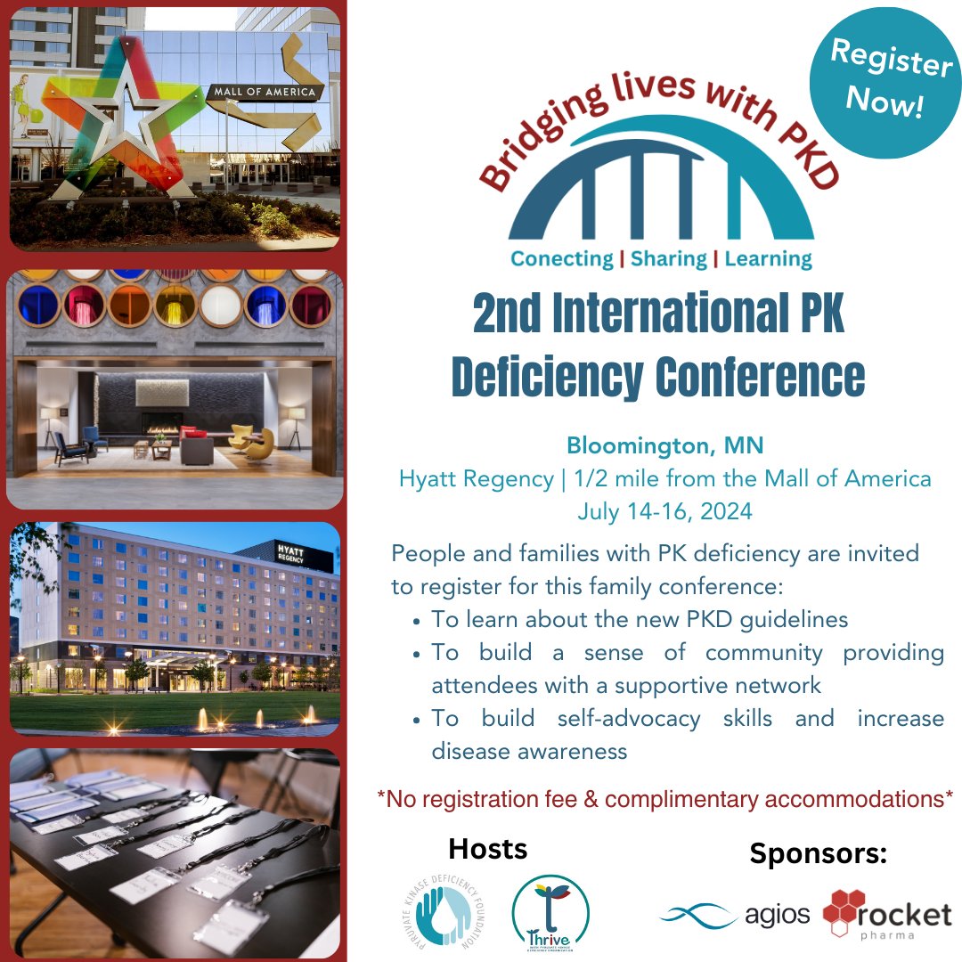 Registration is open for the 2nd International PK Deficiency Conference, "Bridging Lives with PKD!"
Register here:  cvent.me/k03xGQ
Travel assistance:  docs.google.com/forms/d/e/1FAI…
#pyruvatekinasedeficiency #pkdeficiency #pkdconference #rareanemia #registernow #rarebutnotalone